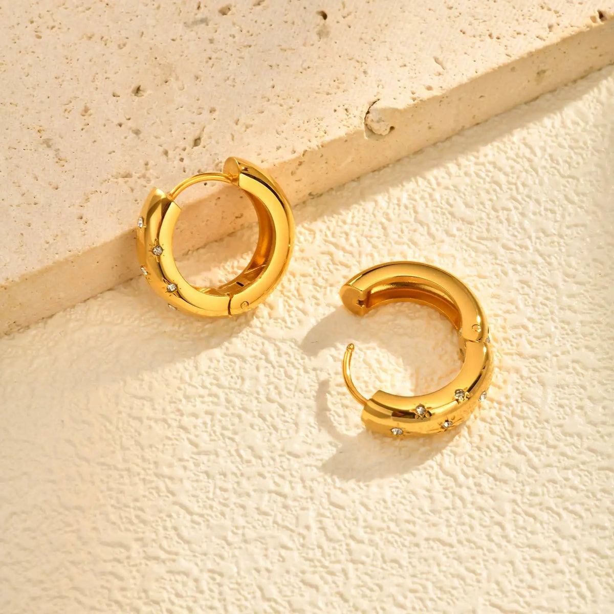 Zircon Hoop Earrings – 18K Gold Plated Stainless Steel Hoops Hoop Earrings SPOT