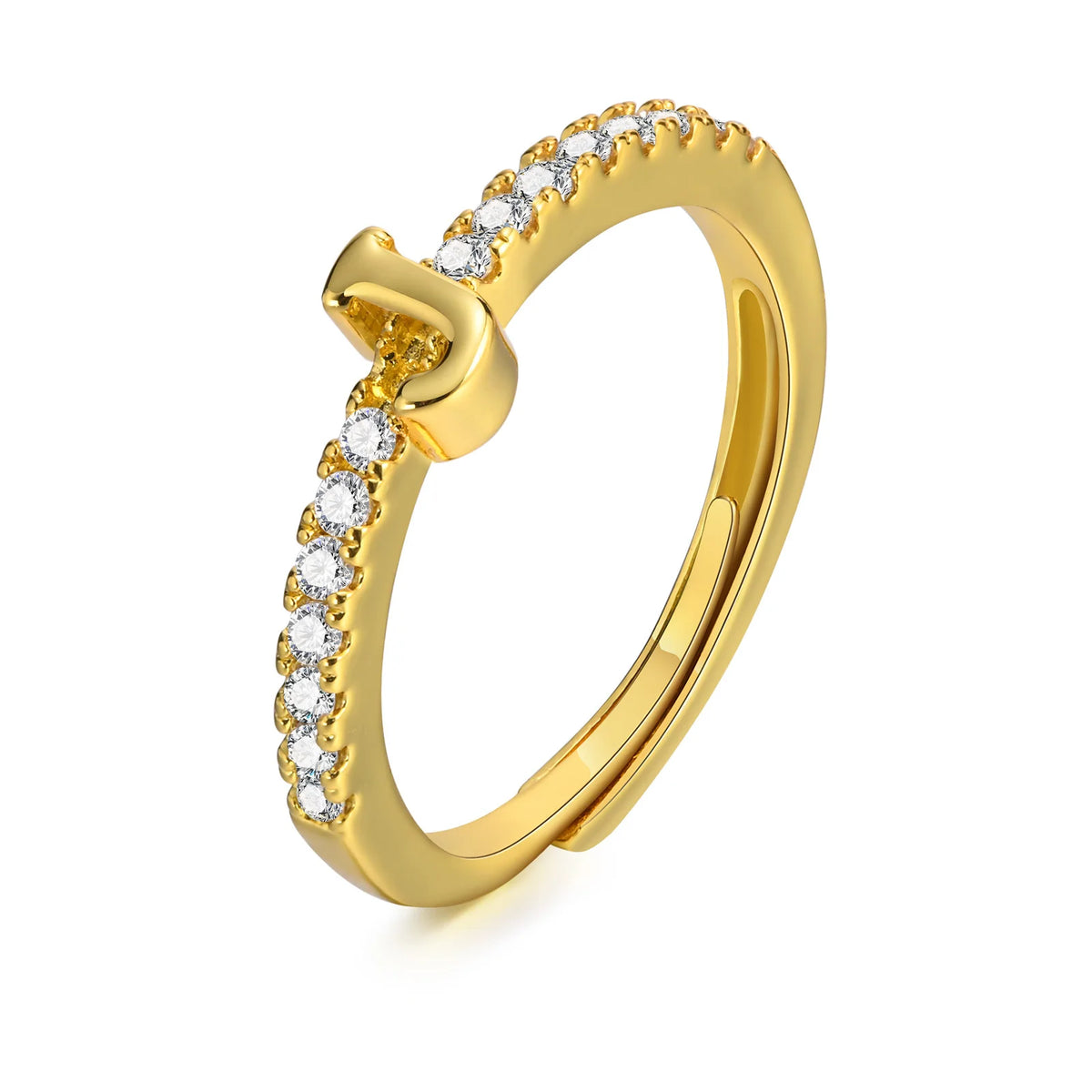 Women's Initial Letter Ring – Pavé CZ Adjustable Stacking Ring Initial Letter Ring SPOT J