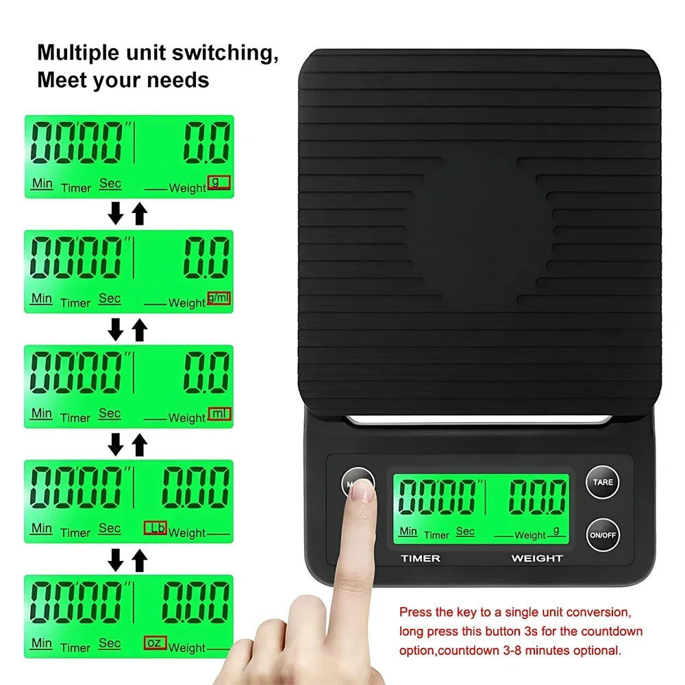 LCD Coffee Scale with Timer – 0.1g Precision, 3kg/5kg Coffee Scale SPOT