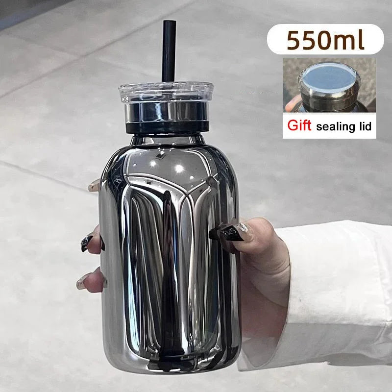 Glass Water Bottle with Time Marker, Lid & Straw – 550/750ml Glass Water Bottle SPOT grey 550ml 550ml-750ml