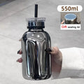 Glass Water Bottle with Time Marker, Lid & Straw – 550/750ml Glass Water Bottle SPOT grey 550ml 550ml-750ml