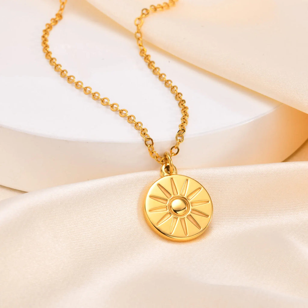 Sun Coin Pendant Necklace – 18K Gold Plated Medallion Women Pendant Necklace SPOT