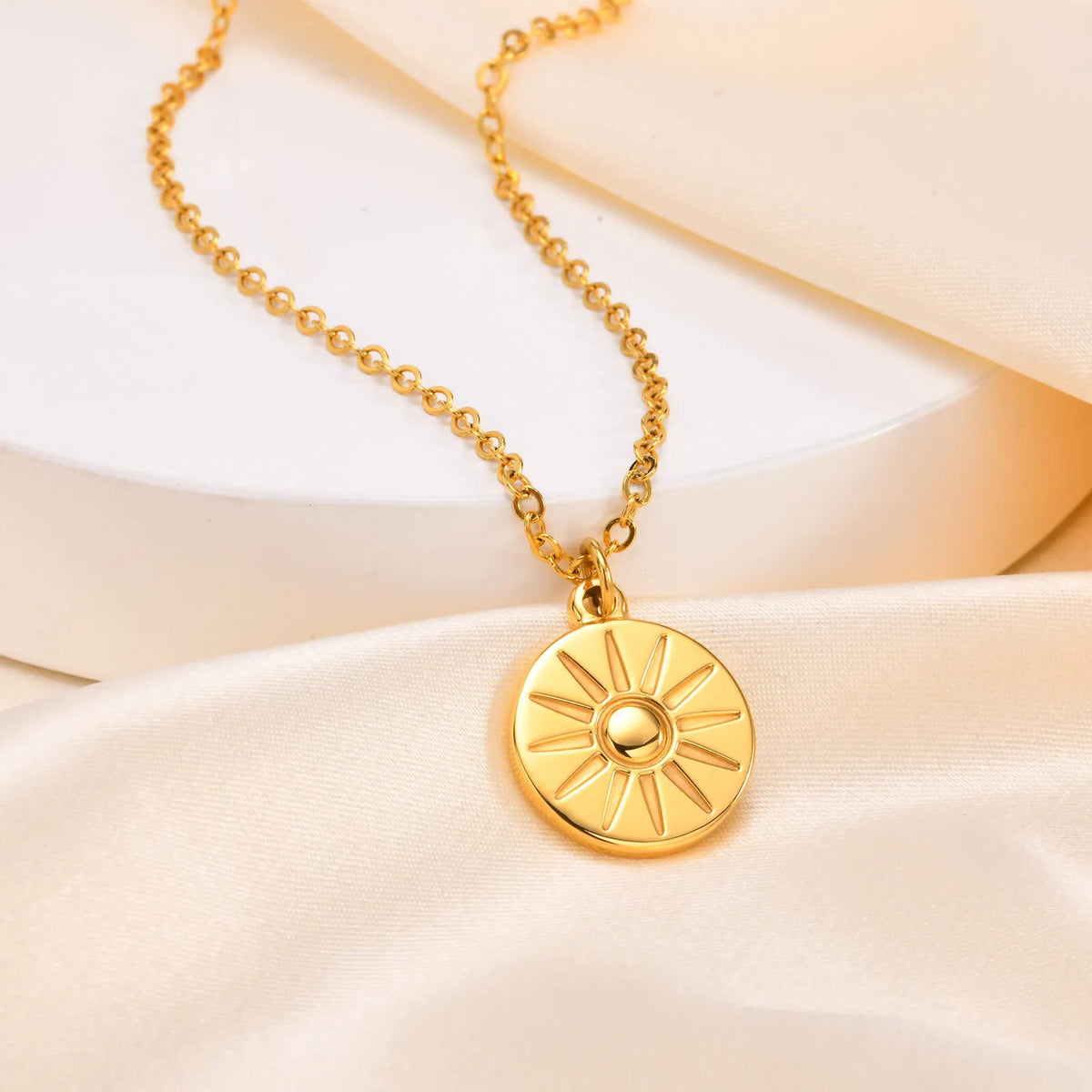 Sun Coin Pendant Necklace – 18K Gold Plated Medallion Women Pendant Necklace SPOT