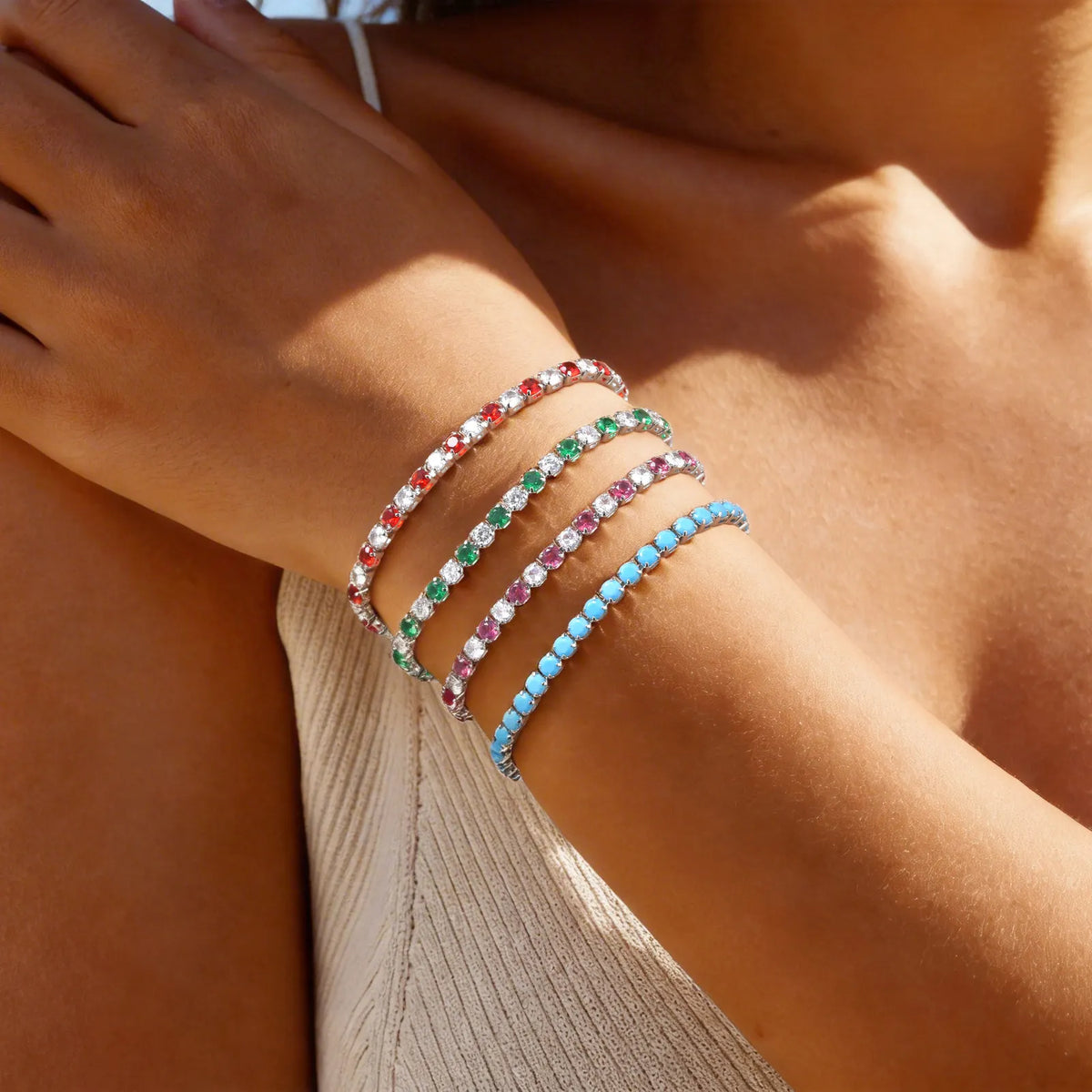 Two-Tone Tennis Bracelet – 3mm Cubic Zirconia Stacking Bangle Tennis Bracelet SPOT