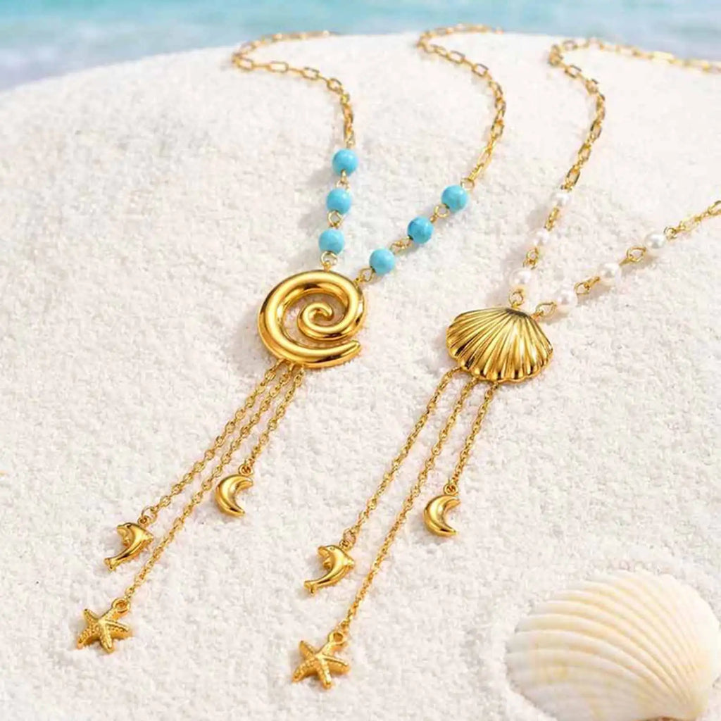 Ocean Y Necklace 18K Gold Plated – Dolphin Starfish Pendant Pendant Necklace SPOT