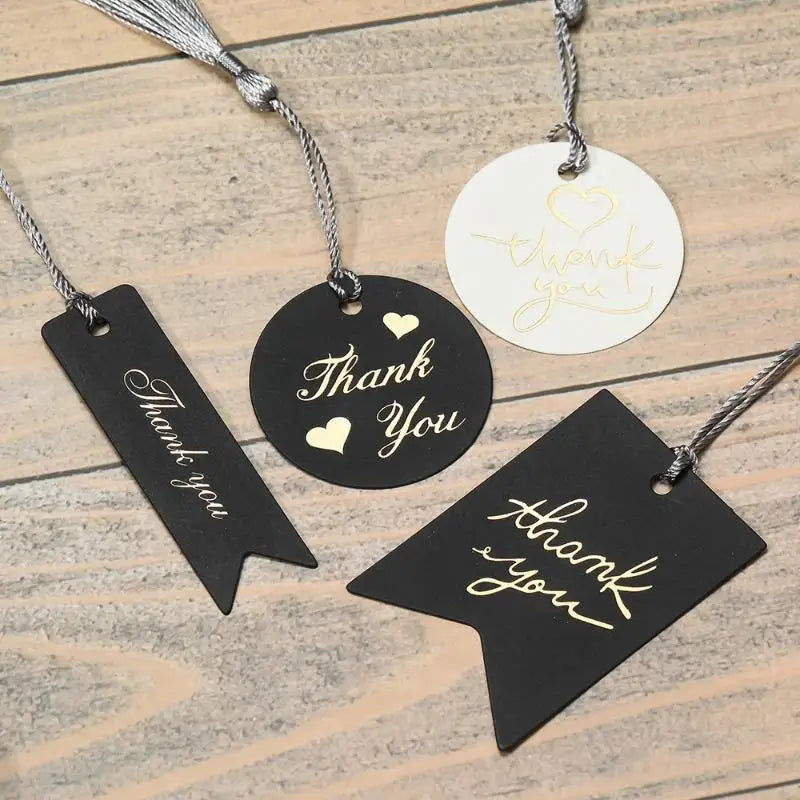 50-Pack Gold Foil Thank You Gift Tags – Black & White Cardstock Gift Hang Tags SPOT