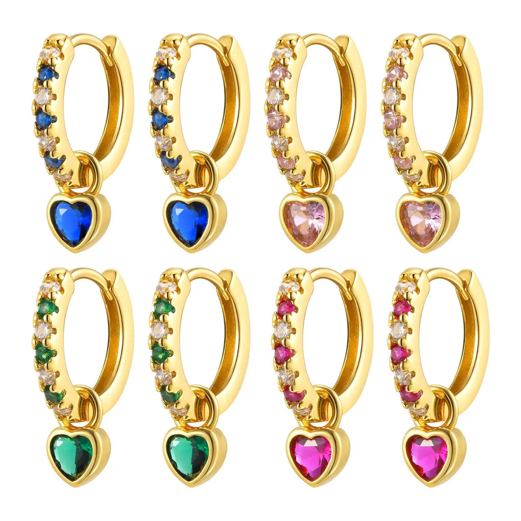 Women's Huggie Hoop Earrings – Heart CZ Dangle, Gold Plated Huggie Hoop Earrings SPOT