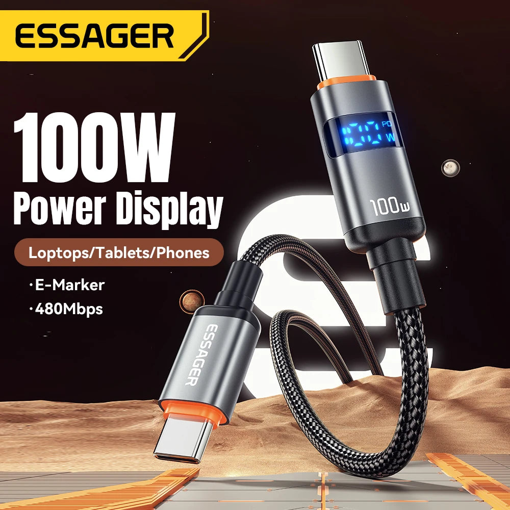 Essager 100W USB-C Cable 5A PD Fast Charging with LED USB-C Charging Cable SPOT