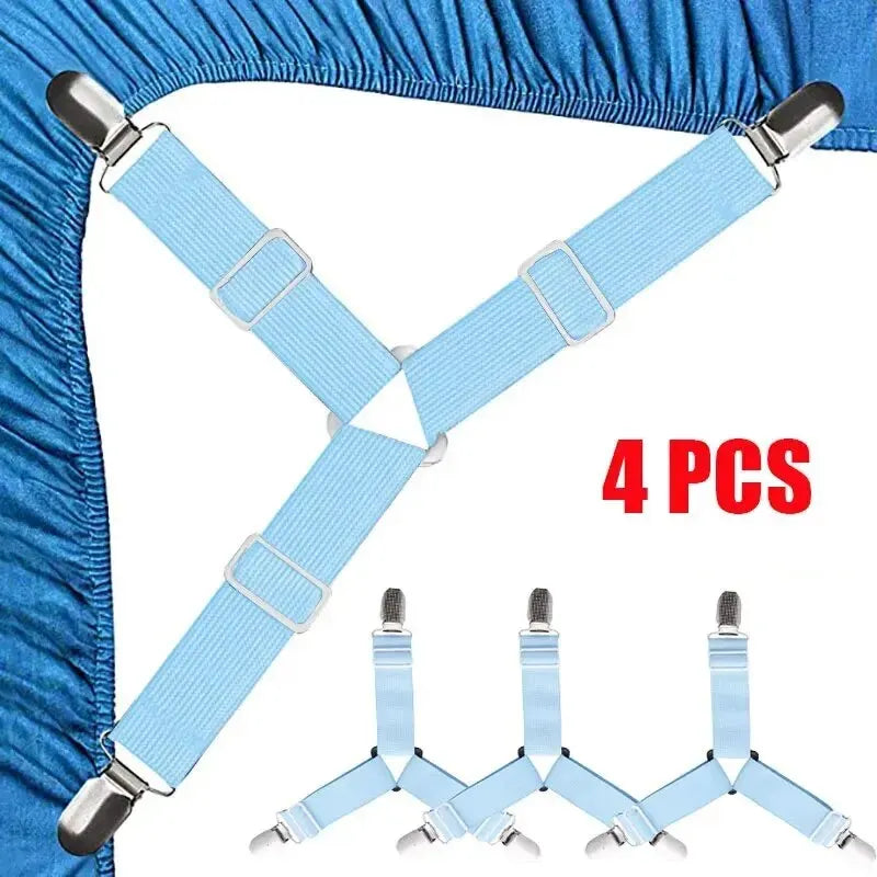 4-Pack Triangle Bed Sheet Clips – Adjustable Sheet Suspenders Sheet Holder Clips SPOT 4pcs blue