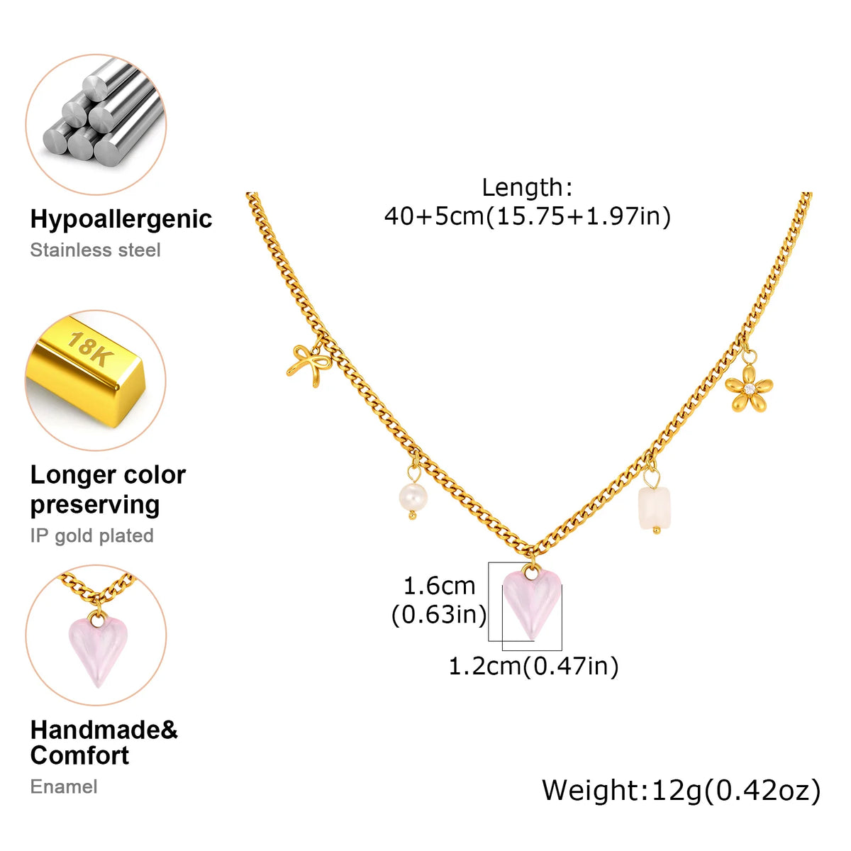 18K Gold Plated Pink Heart Pendant Necklace – Waterproof Pendant Necklace SPOT