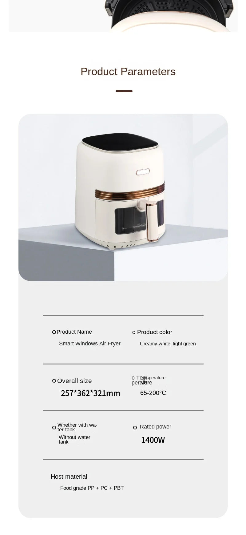 5L Touch Screen Air Fryer with Visual Window – 1400W Air Fryer SPOT Creamy-white Am-001b UK