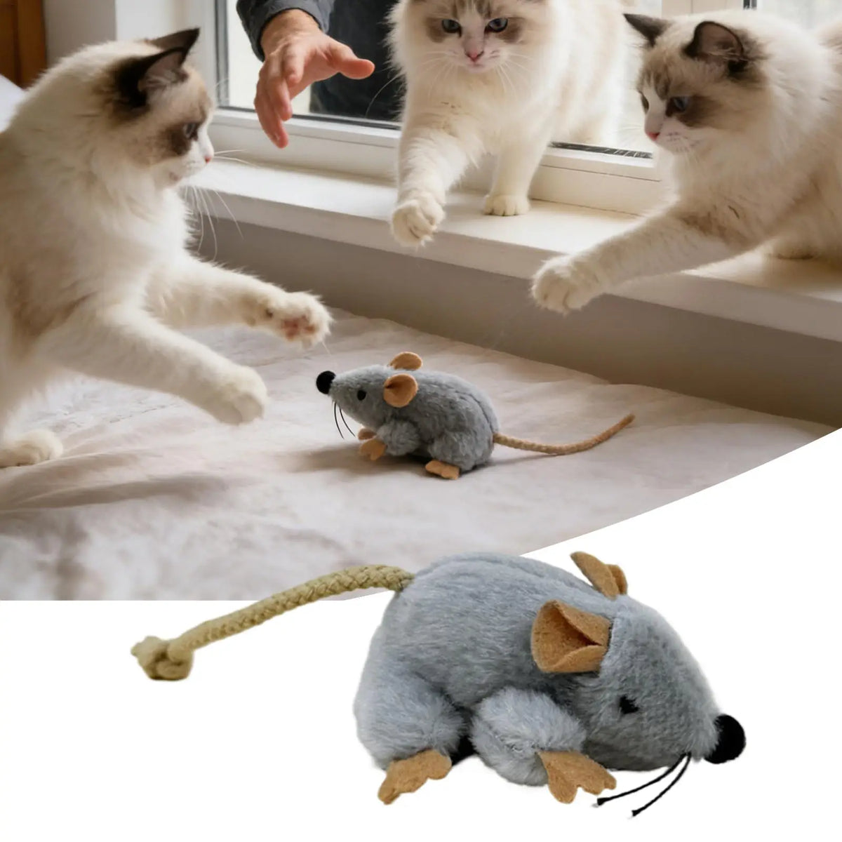Plush Cat Toy Mouse – Moving Tail & Sound, Interactive Kitten Cat Toy SPOT