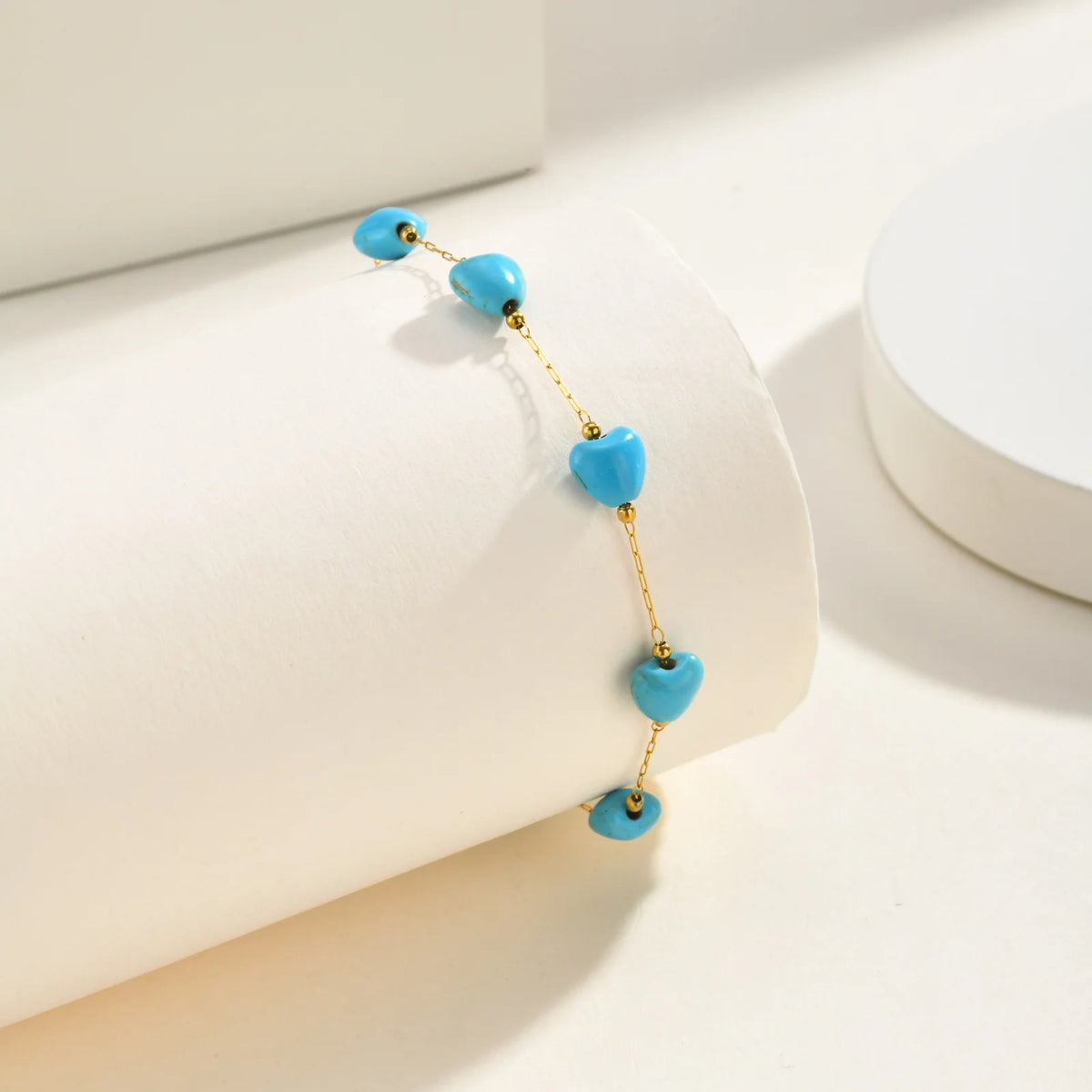 Turquoise Heart Anklet – Natural Stone Beads Stainless Steel Stone Bead Anklet SPOT