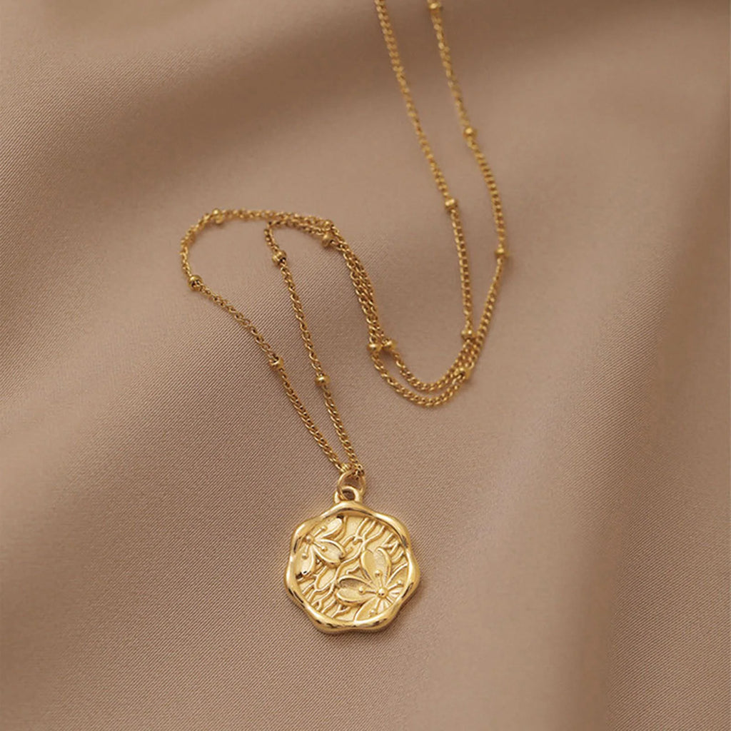 Meaeguet Coin Flower Pendant Necklace | 14K Gold Plated Steel Pendant Necklace SPOT Default Title