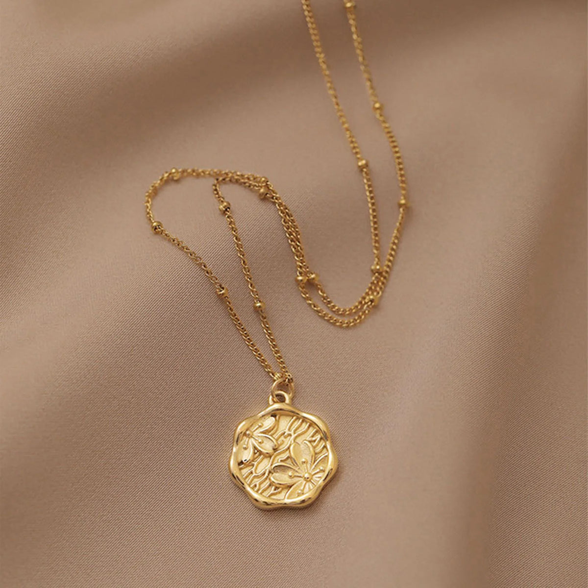 Meaeguet Coin Flower Pendant Necklace | 14K Gold Plated Steel Pendant Necklace SPOT Default Title