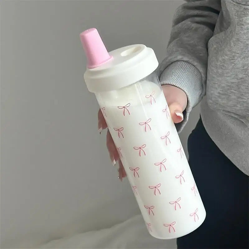 500/700ml Bow Straw Water Bottle – Cute Girls' Drink Cup Straw Water Bottle SPOT