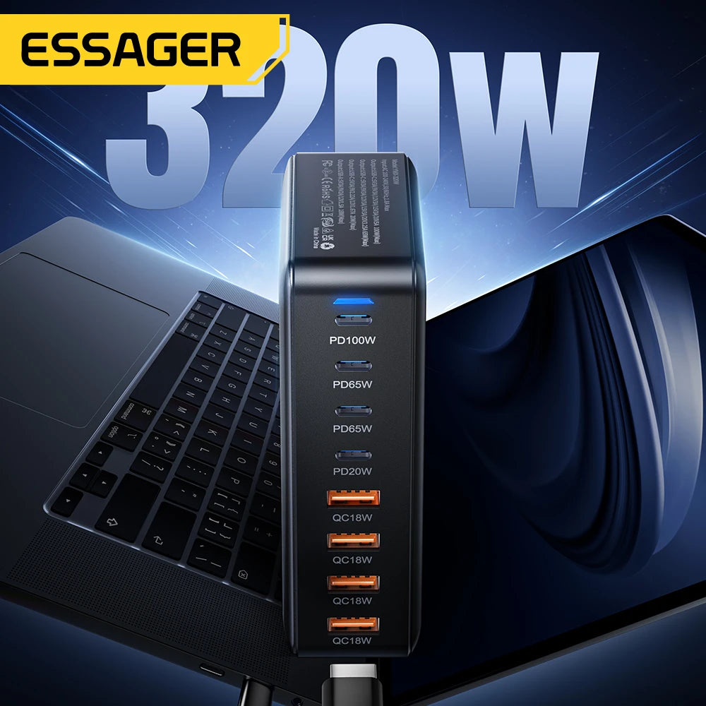 Essager 320W GaN 8-Port Desktop Charging Station USB-C PD 100W GaN Desktop Charger SPOT