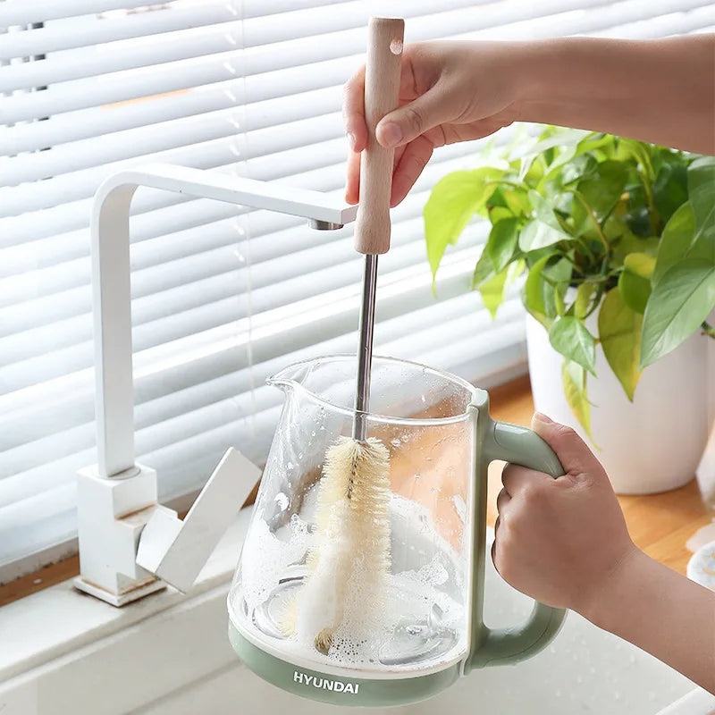 Wooden Long Handle Bottle Brush – Glass & Stainless Scrubber Bottle Cleaning Brush SPOT