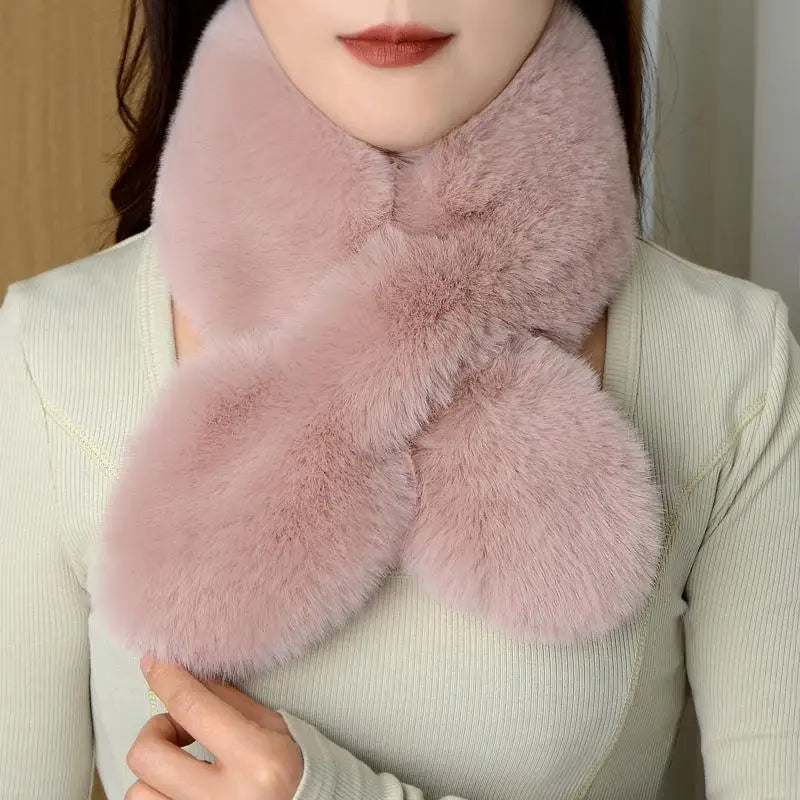 Women's Faux Fur Plush Scarf – Soft Winter Neck Warmer Faux Fur Scarf SPOT Dark pink