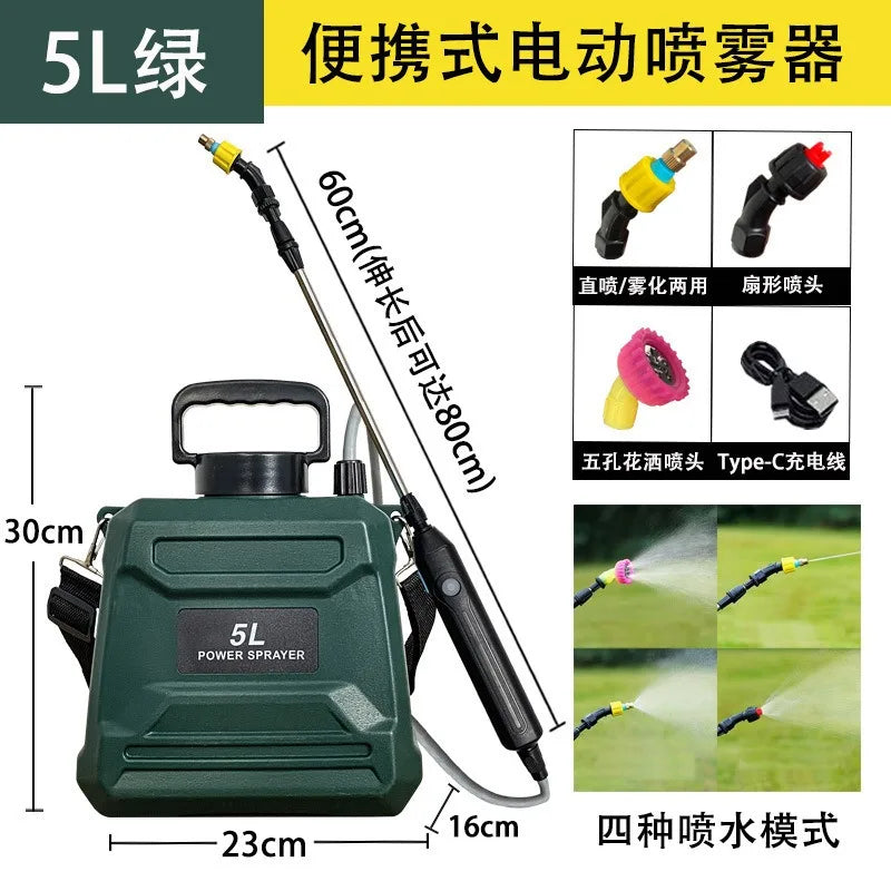 5L USB Rechargeable Electric Backpack Garden Sprayer Electric Garden Sprayer SPOT Green