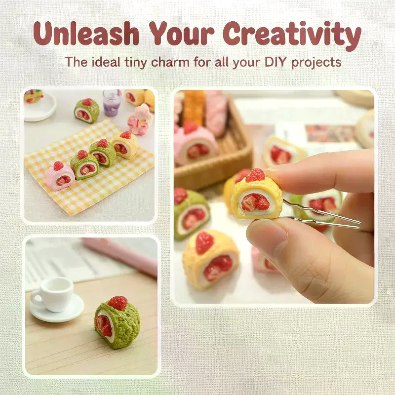 4-Pack Mini Strawberry Cake Resin Charms – Dollhouse & DIY Decor Miniature Resin Charms SPOT Default Title