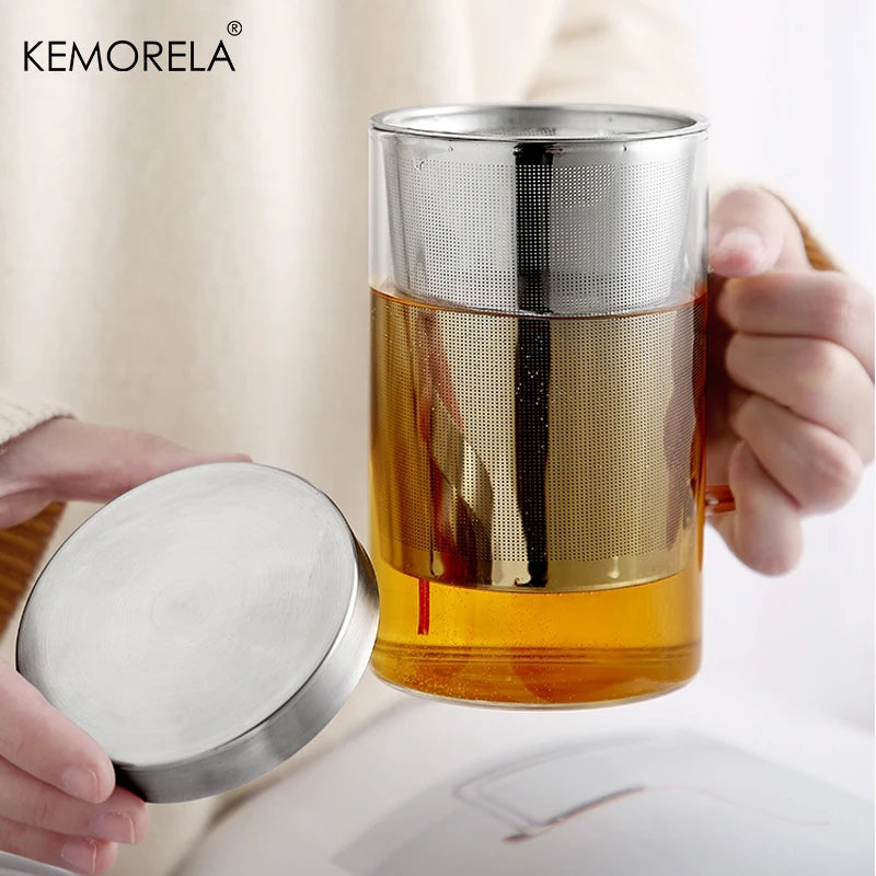 KEMORELA 500ml Borosilicate Glass Tea Mug with Steel Infuser Glass Tea Infuser Mug SPOT