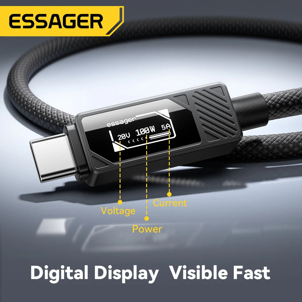 ESSAGER 100W USB-C Cable with LED Display – PD Fast Charging USB-C Charging Cable SPOT