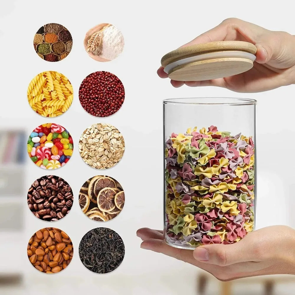 Airtight Borosilicate Glass Jars with Bamboo Lid & Spoon Glass Storage Canister SPOT
