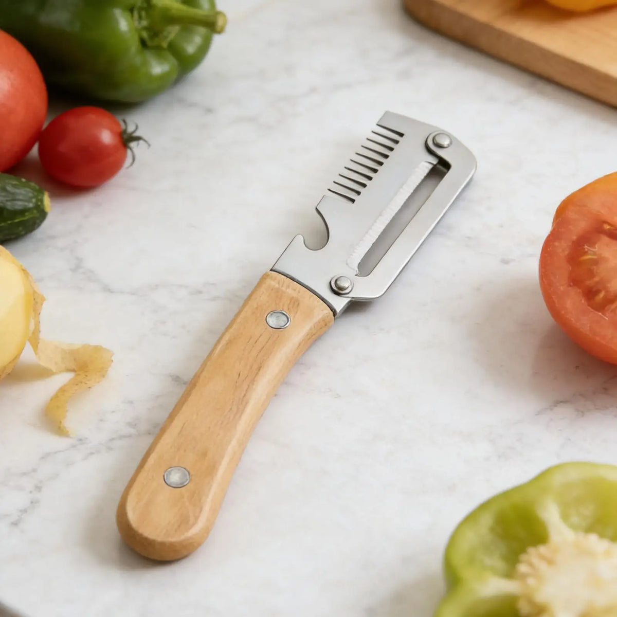 3-in-1 Stainless Steel Vegetable Peeler Set – Wooden Handle Vegetable Peeler Set SPOT