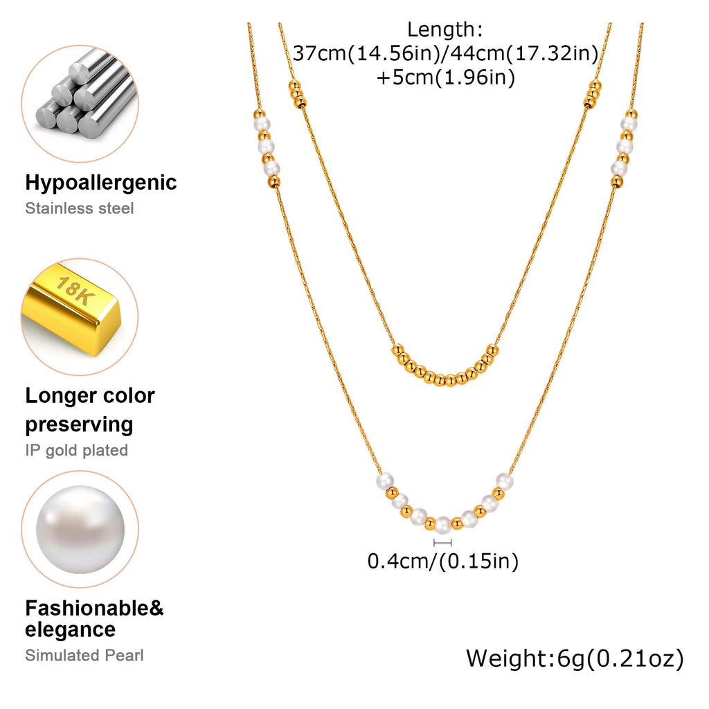 Beaded Stackable Pearl Chain Necklace – Gold Stainless Steel Stackable Chain Necklace SPOT