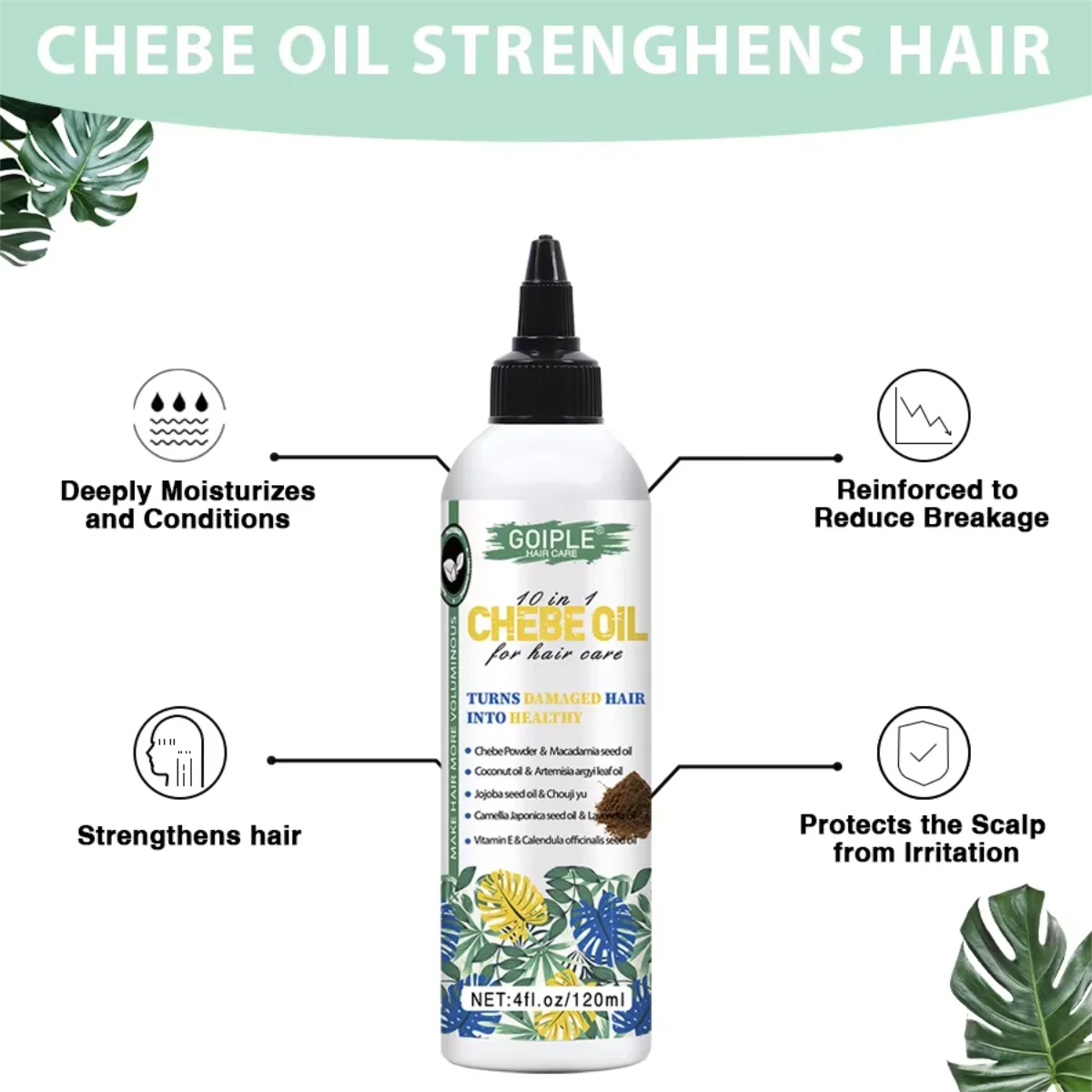 Goiple Chebe Hair Growth Oil + 0.25mm Roller – 120ml Serum Hair Growth Oil SPOT