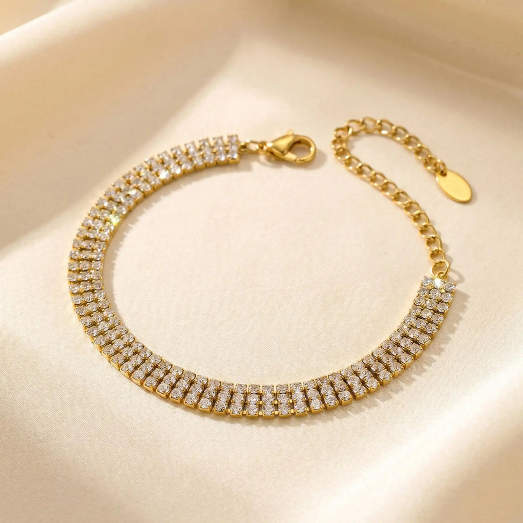 3-Row Tennis Bracelet – 18K Gold Plated CZ Stainless Steel Tennis Bracelet SPOT