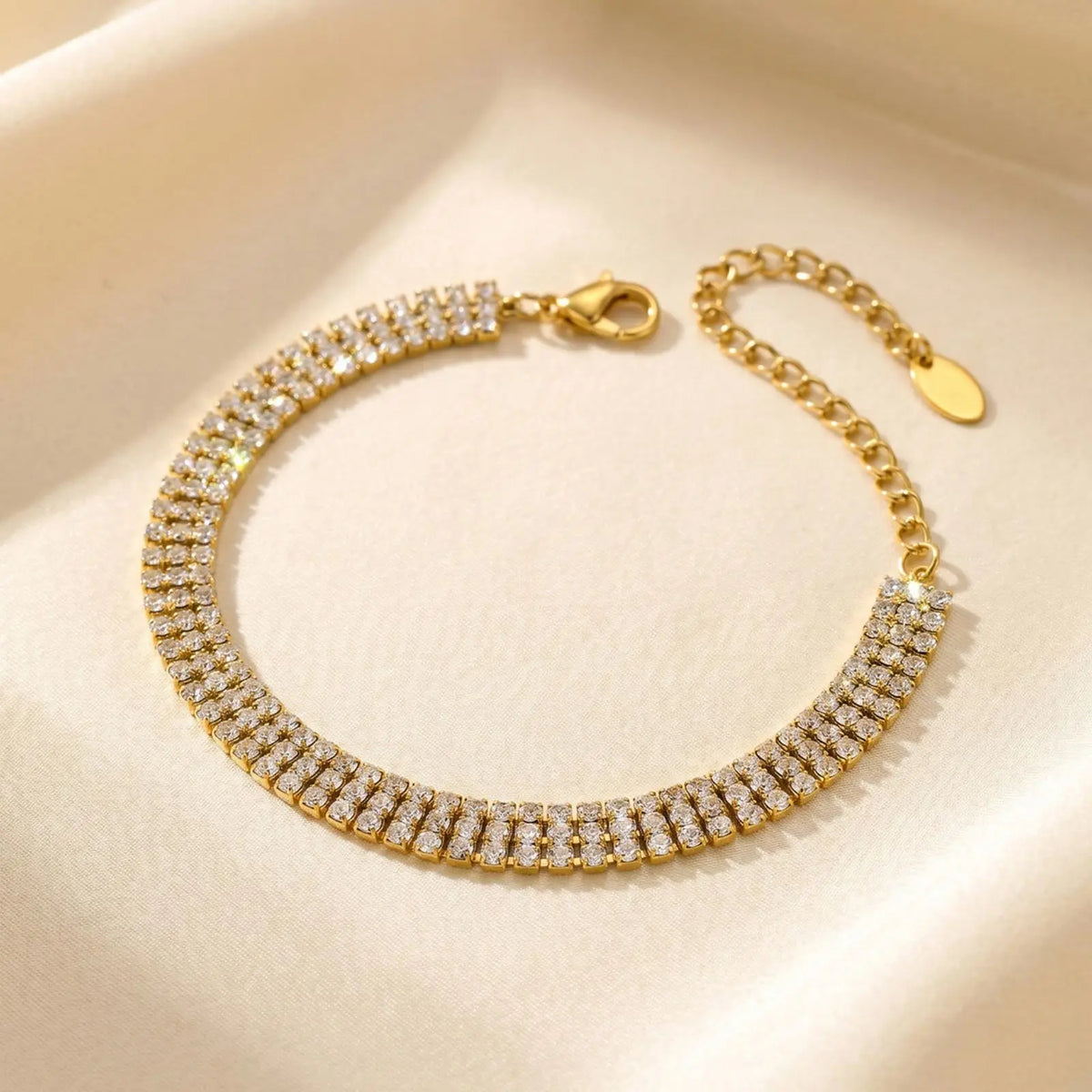 3-Row Tennis Bracelet – 18K Gold Plated CZ Stainless Steel Tennis Bracelet SPOT
