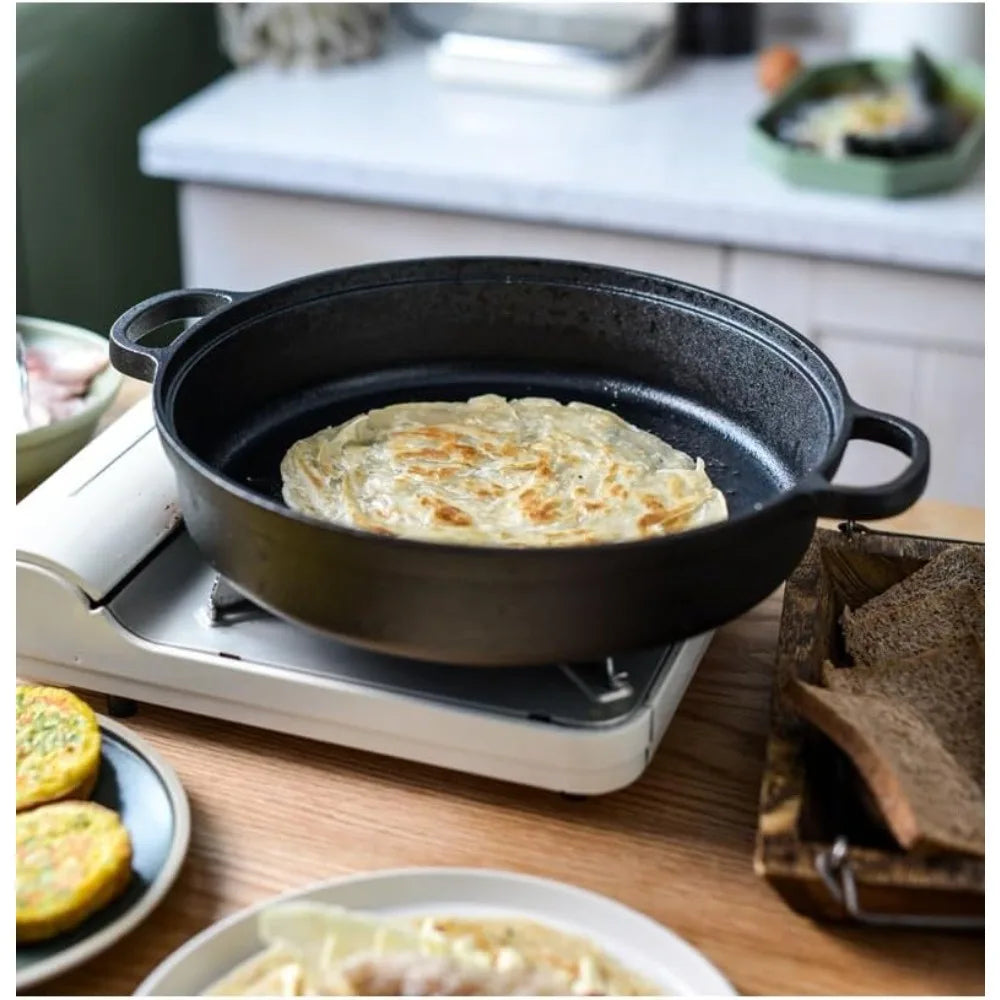 Round Non-Stick Cast Iron Skillet with Double Handles Cast Iron Skillet SPOT