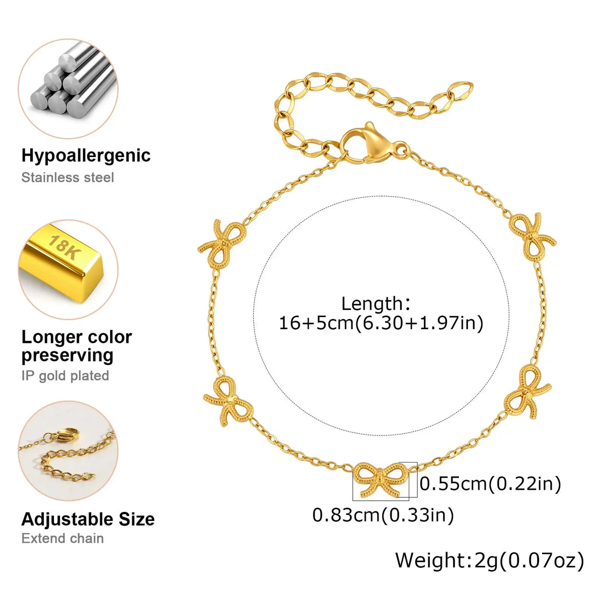 Multi Bowknot Bracelet – 18K Gold Plated Stainless Steel Women Chain Link Bracelet SPOT