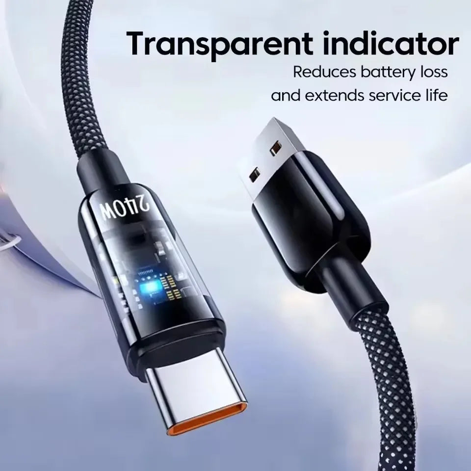 240W USB-C Fast Charging Cable | LED Light Nylon Braided USB-C Charging Cable SPOT