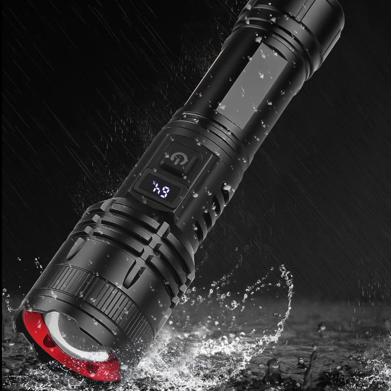 XHP70 Zoomable LED Flashlight – Digital Display, 500m Beam LED Flashlight SPOT