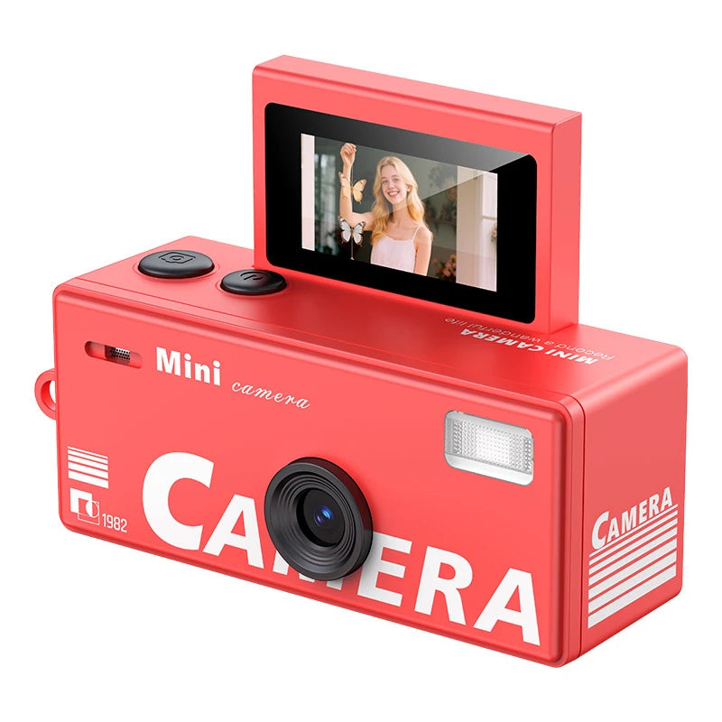 DIXSG Retro Mini CCD Vlog Camera 1080P HD Flip Screen Mini Digital Camera SPOT Red