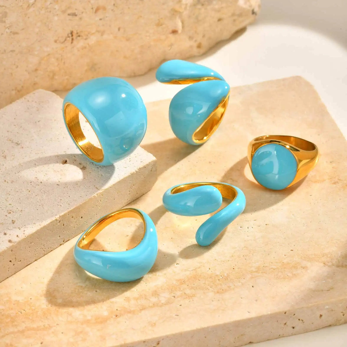 Chunky Blue Enamel Stackable Statement Ring – Waterproof Statement Ring SPOT