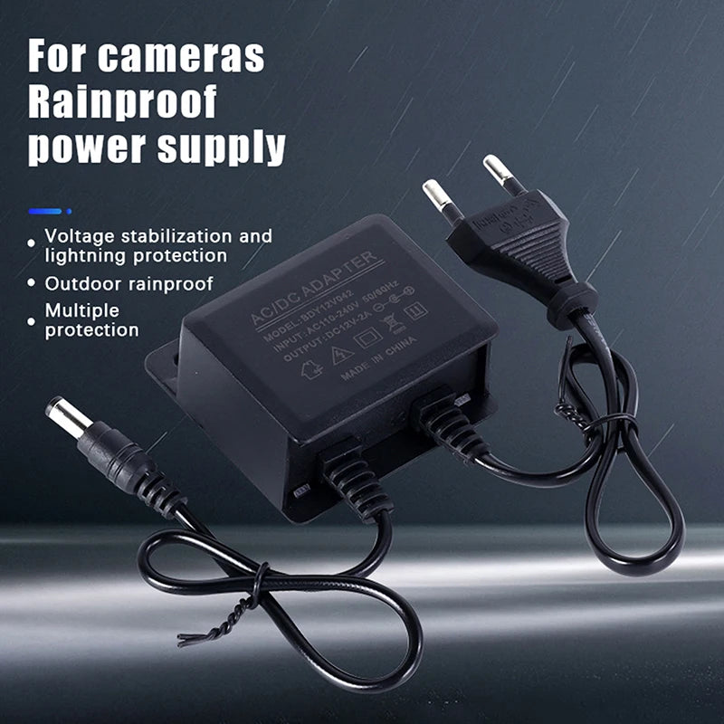 Waterproof 12V 2A Power Adapter – EU/US Plug for CCTV & DVR Power Adapter SPOT
