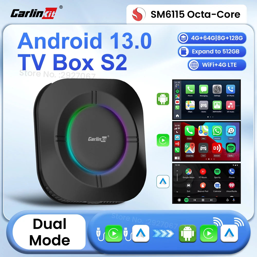 CarlinKit Android 13 CarPlay AI Box SM6115 – Wireless CarPlay & Auto CarPlay AI Streaming Box SPOT