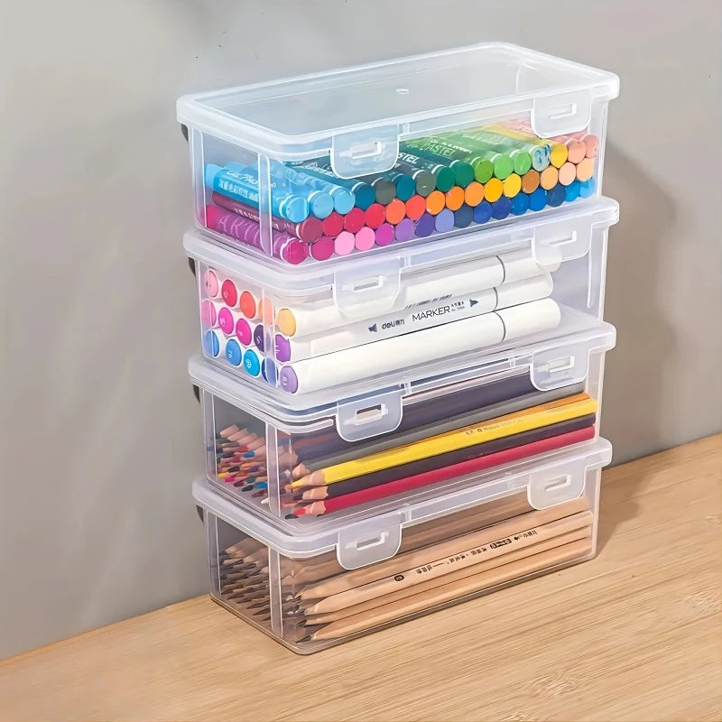 2-Pack Transparent Plastic Pencil Box – Art Supply Organizer Pencil Storage Box SPOT