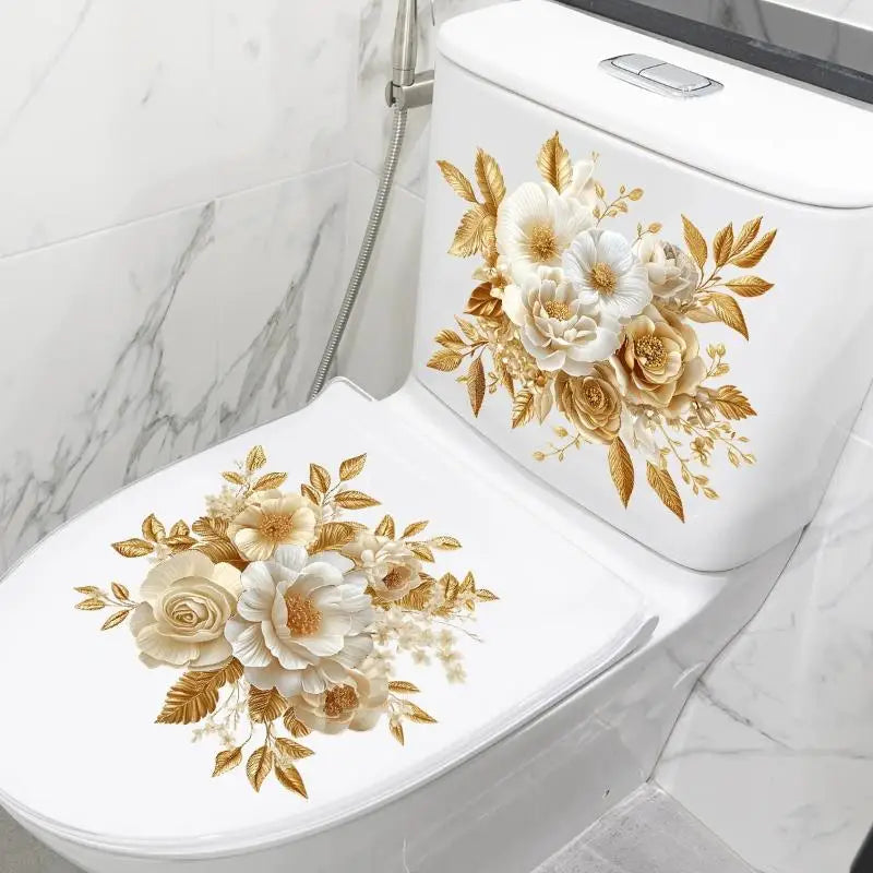 Waterproof Toilet Sticker Set – Removable Gold Bathroom Decal Bathroom Wall Sticker SPOT
