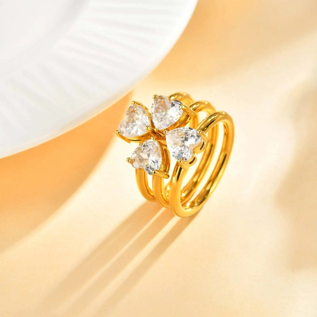 3-Piece Heart Stackable Ring Set – 18K Gold Plated Rhinestone Stackable Ring Set SPOT