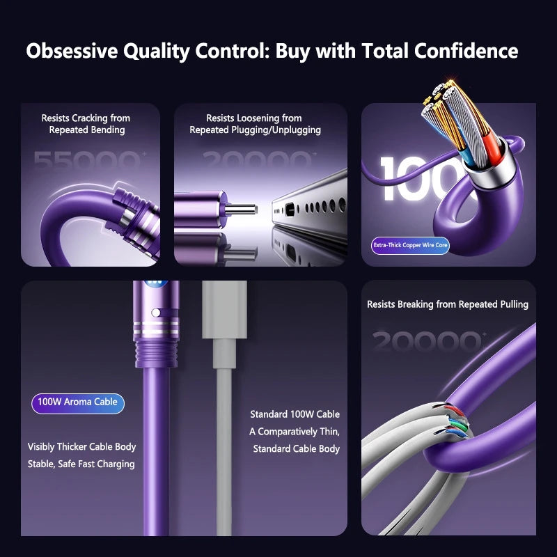 100W USB-C Fast Charging Cable with Ambient Light | iPhone & Android USB-C Charging Cable SPOT