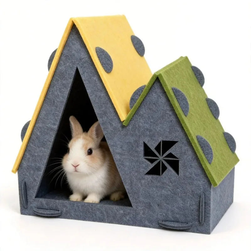 Triangular Felt Pet House – Foldable Hide for Rabbits & Hamsters Small Pet Hideout SPOT