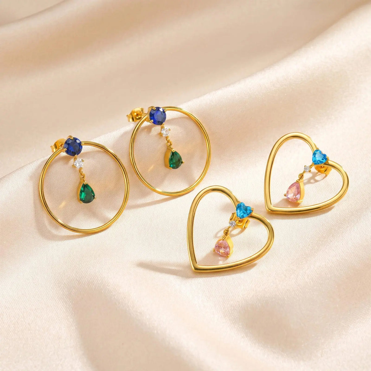 Geometric CZ Dangle Stud Earrings – Gold Stainless Steel Dangle Stud Earrings SPOT