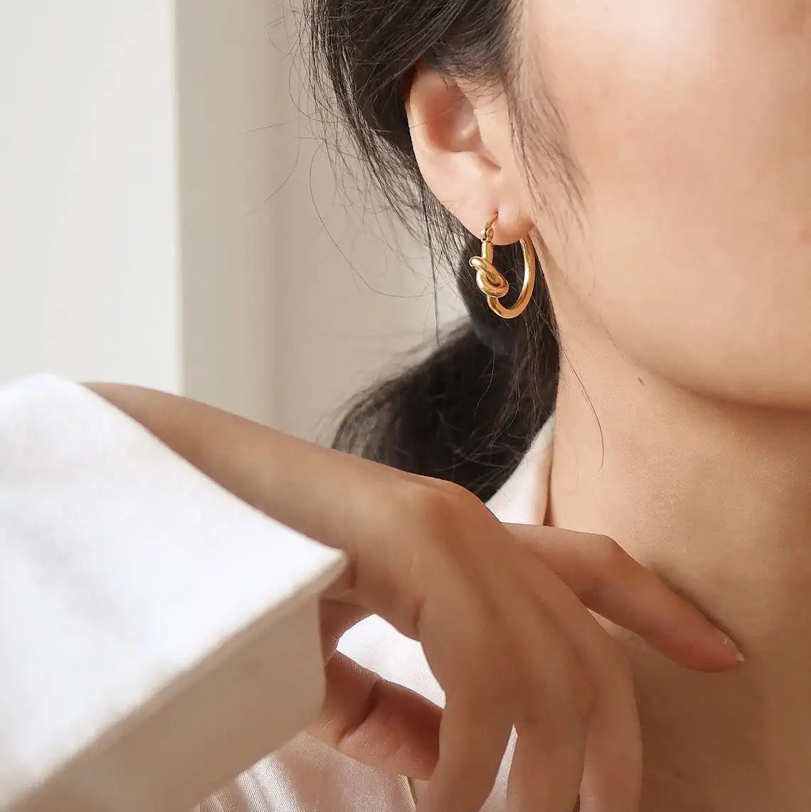 Knot Huggie Hoop Earrings – Minimalist Stainless Steel Hoops Huggie Hoop Earrings SPOT
