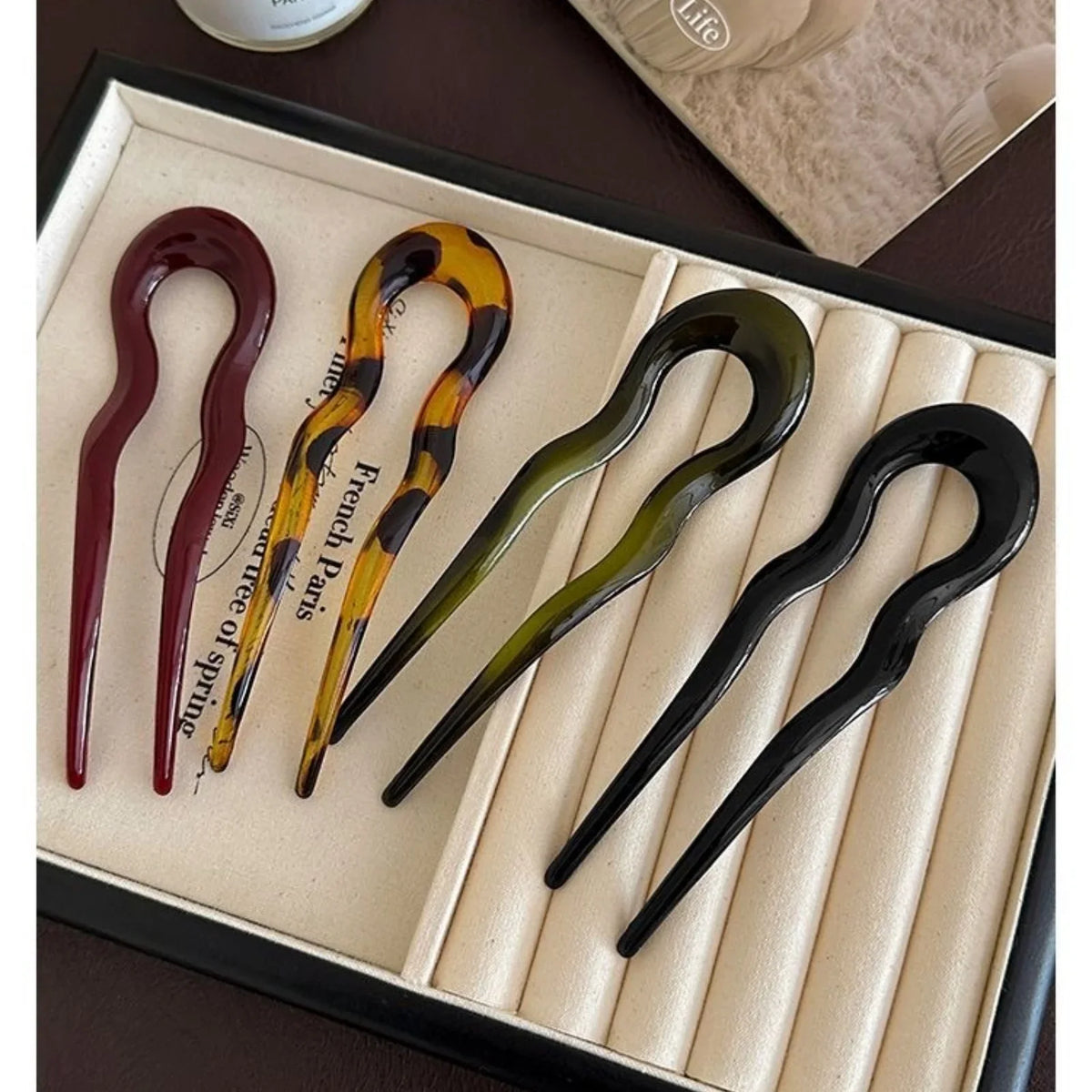 Women's U-Shaped Geometric Hair Fork – Tortoiseshell Acrylic Hair Fork Hairpin SPOT