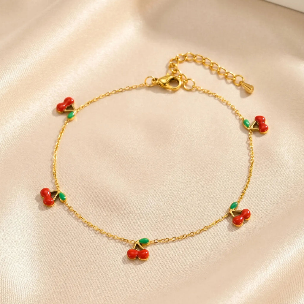 Cherry Charm Anklet – Waterproof Stainless Steel Foot Jewelry Charm Anklet SPOT